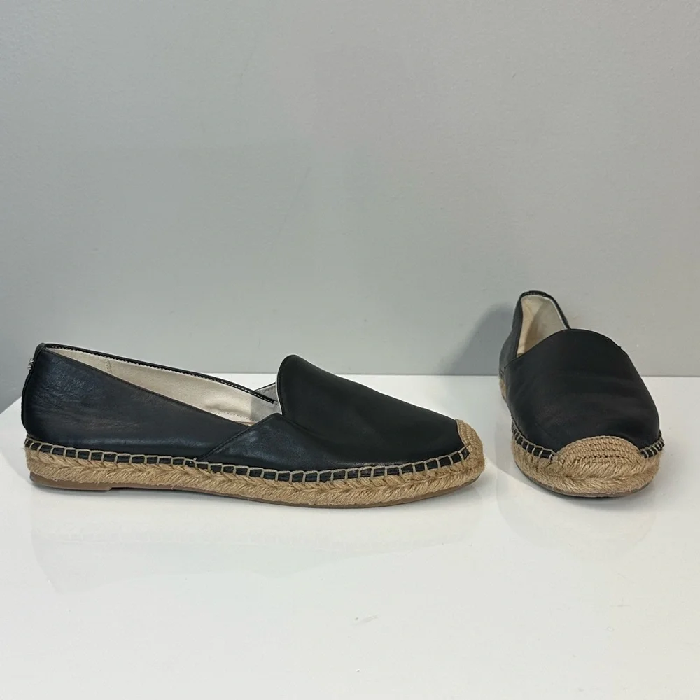 Sam Edelman Kesia Black Leather Espadrille Flats Size 10